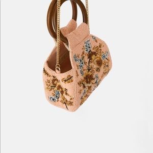 Zara beaded pink tan wooded handle crossbody bag